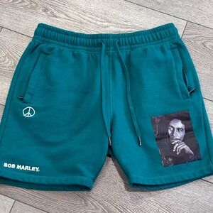Bob Marley Shoe Palace Shorts Mens Large Green Graphic Fleece‎ Sweat Shorts